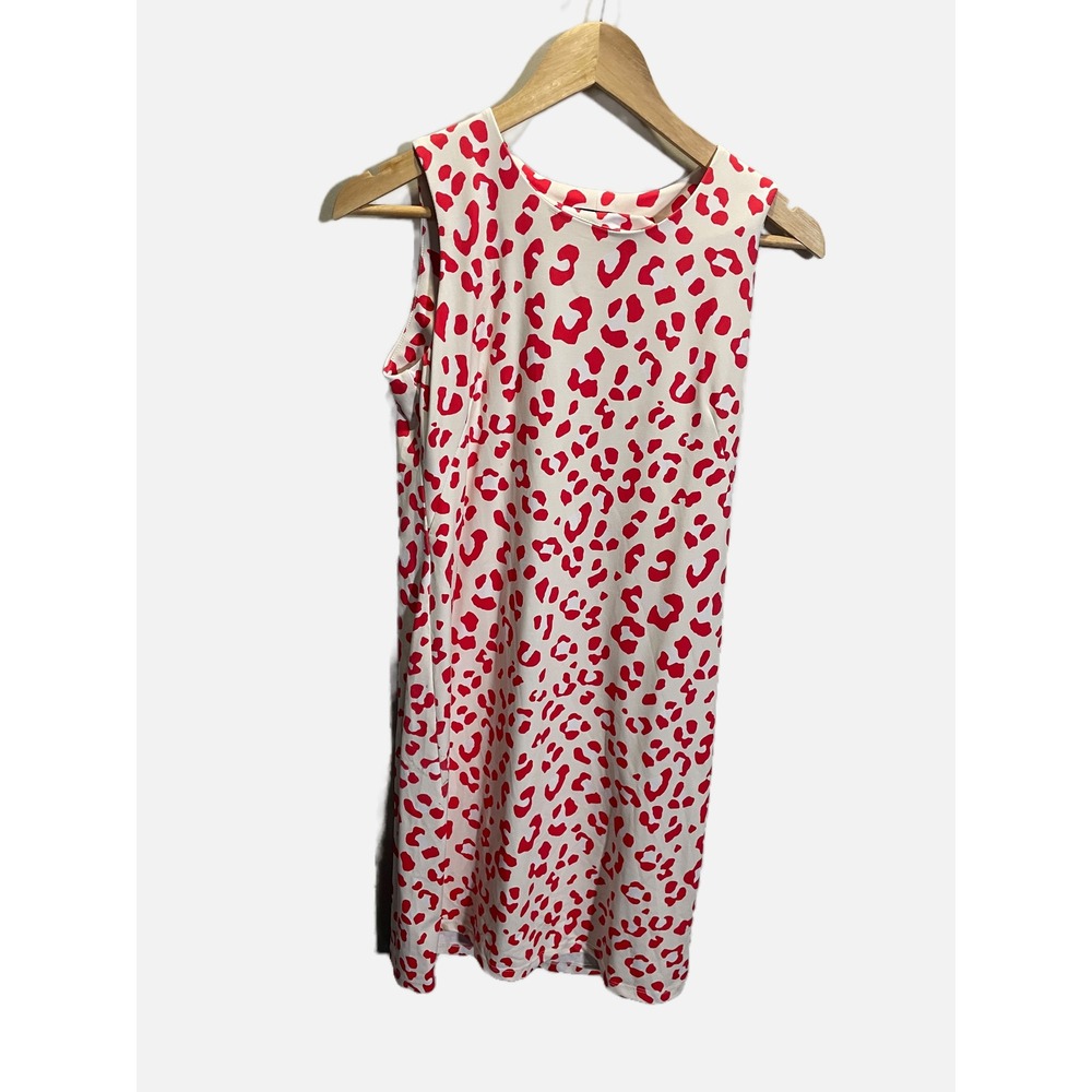 Melly M Shift Dress Womens Small Red Leopard Print Preppy Sleeveless Summer